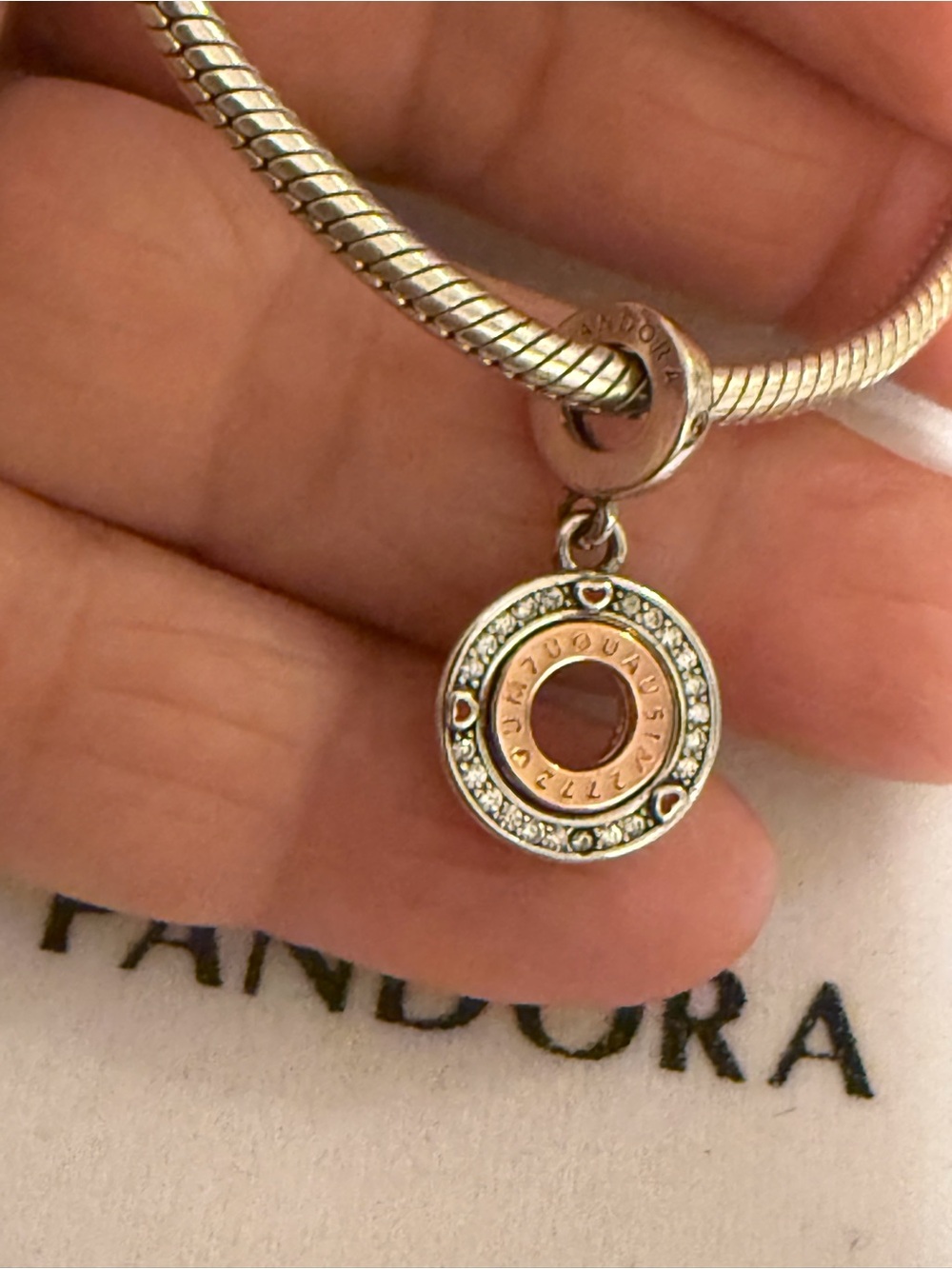 Pandora Two-Tone Dangle Circle Charm in Rose Gold and Silver